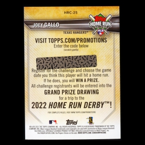 Joey Gallo 2021 Topps Home Run Challenge Rangers