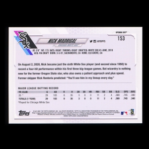Nick Madrigal RC 2021 Topps Opening Day April 1, 2021 Blue Foil White Sox