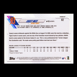 Casey Mize RC 2021 Topps Opening Day Rookie Tigers