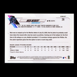 Nick Neidert RC 2021 Topps Opening Day Rookie Marlins