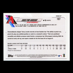 Daulton Varsho RC 2021 Topps Opening Day Rookie Diamondbacks
