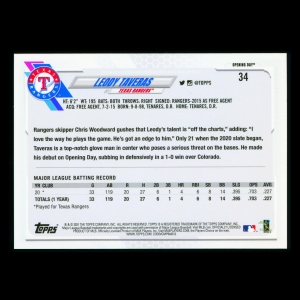 Leody Taveras RC 2021 Topps Opening Day Rookie Rangers