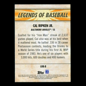 Cal Ripken Jr. 2021 Topps Opening Day Legends of Baseball Orioles