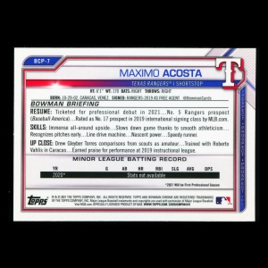 Maximo Acosta 2021 Bowman Chrome 1st Bowman Prospect Rangers