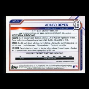 Adinso Reyes 2021 Bowman Chrome 1st Bowman Prospect Tigers