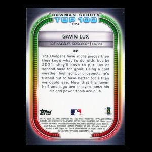 Gavin Lux 2021 Bowman Chrome Scouts Top 100 | #2 Dodgers