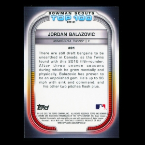 Jordan Balazovic 2021 Bowman Chrome Scouts Top 100 | #91 Twins