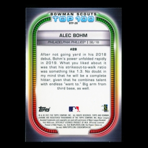 Alec Bohm RC 2021 Bowman Chrome Scouts Top 100 Rookie | #28 Phillies