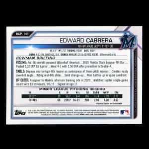 Edward Cabrera 2021 Bowman Chrome Prospect Marlins