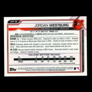 Jordan Westburg 2021 Bowman Chrome Prospect Orioles