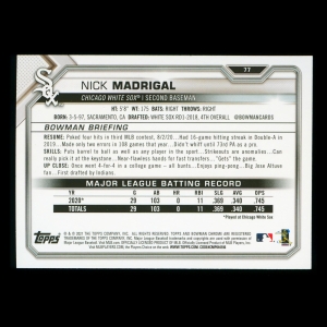 Nick Madrigal RC 2021 Bowman Rookie White Sox