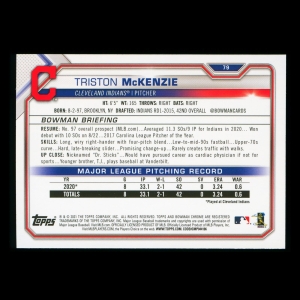 Triston McKenzie RC 2021 Bowman Rookie Indians