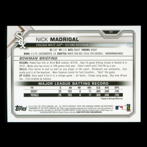 Nick Madrigal RC 2021 Bowman Rookie White Sox