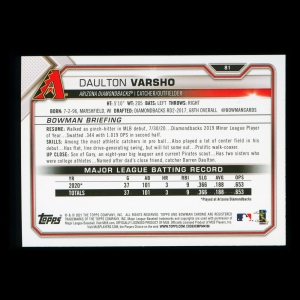 Daulton Varsho RC 2021 Bowman Rookie Diamondbacks