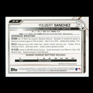 Yolbert Sanchez 2021 Bowman Prospect 1st Bowman White Sox