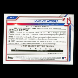 Maximo Acosta 2021 Bowman Prospect 1st Bowman Rangers