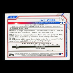 Jake Vogel 2021 Bowman Prospect 1st Bowman Dodgers