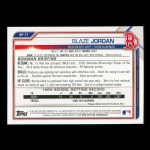 Blaze Jordan 2021 Bowman Prospect 1st Bowman Red Sox