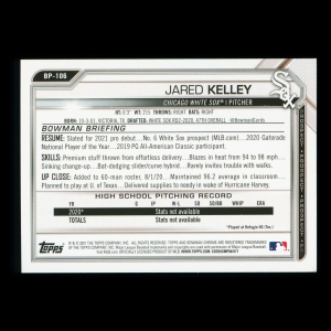 Jared Kelley 2021 Bowman Prospect 1st Bowman White Sox
