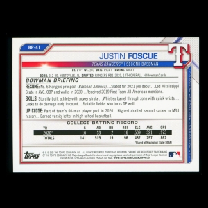 Justin Foscue 2021 Bowman Prospect Rangers