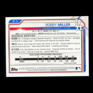 Bobby Miller 2021 Bowman Prospect Dodgers