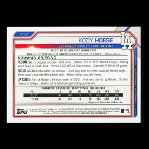 Kody Hoese 2021 Bowman Prospect Dodgers