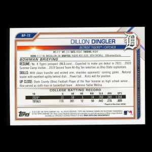 Dillon Dingler 2021 Bowman Prospect Tigers