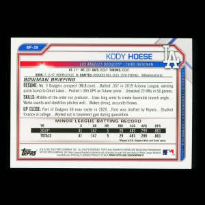 Kody Hoese 2021 Bowman Prospect Dodgers
