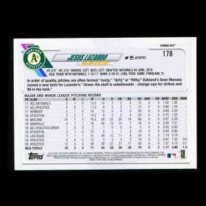 Jesus Luzardo 2021 Topps Opening Day Future Stars Athletics