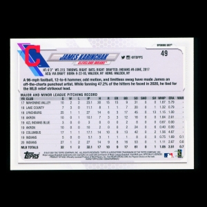 James Karinchak 2021 Topps Opening Day Future Stars Indians