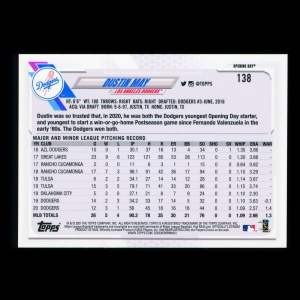 Dustin May 2021 Topps Opening Day Future Stars Dodgers