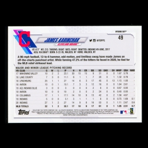 James Karinchak 2021 Topps Opening Day Future Stars Indians