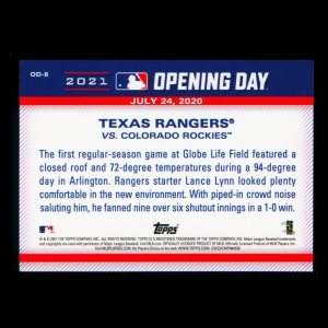 Texas Rangers 2021 Topps Opening Day
