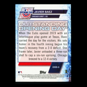 Javier Baez 2021 Topps Opening Day 2019 Cubs