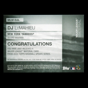 DJ LeMahieu 2020 Topps Major League Material Yankees