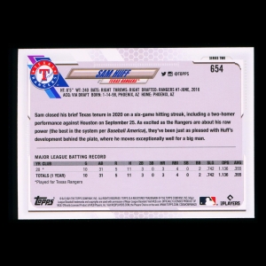 Sam Huff RC Topps 2021 Rookie Rangers