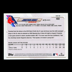 Jonathan Arauz RC Topps 2021 Rookie Red Sox