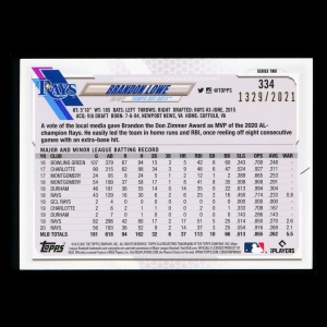 Brandon Lowe Topps 2021 Gold Rays 1329/2021