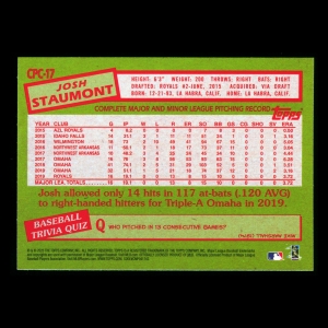 Josh Staumont RC 2020 Topps 1985 Retro Silver Pack Chrome Rookie Royals