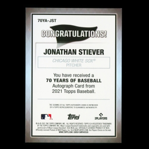 Jonathan Stiever 2021 Topps 70 Years of Baseball Autographs White Sox