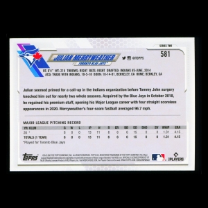 Julian Merryweather RC Topps 2021 Rookie Blue Jays