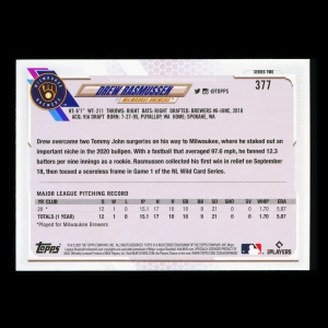 Drew Rasmussen RC Topps 2021 Rookie Brewers