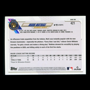 Mark Mathias RC Topps 2021 Rookie Brewers