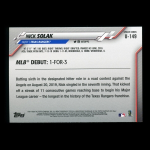 Nick Solak RC 2020 Topps Rookie Rangers
