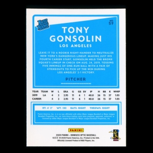 Tony Gonsolin RR 2020 Optic Rated Rookie Dodgers