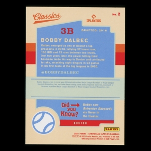 Bobby Dalbec RC 2021 Classics Rookie Red Sox