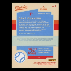 Dane Dunning RC 2021 Classics Purple Rookie Rangers 12/25