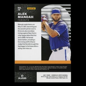 Alek Manoah RC 2021 Zenith Rookie Blue Jays