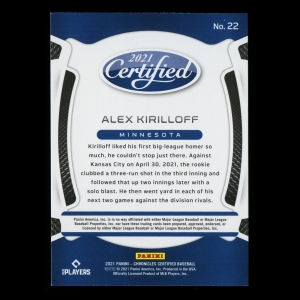 Alex Kirilloff RC 2021 Certified Rookie Twins
