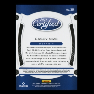 Casey Mize RC 2021 Certified Purple Rookie Tigers 10/49